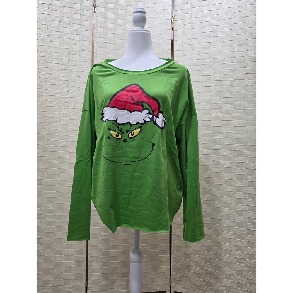 Misslook The Grinch Christmas Graphic Long Sleeve Top Green Large
